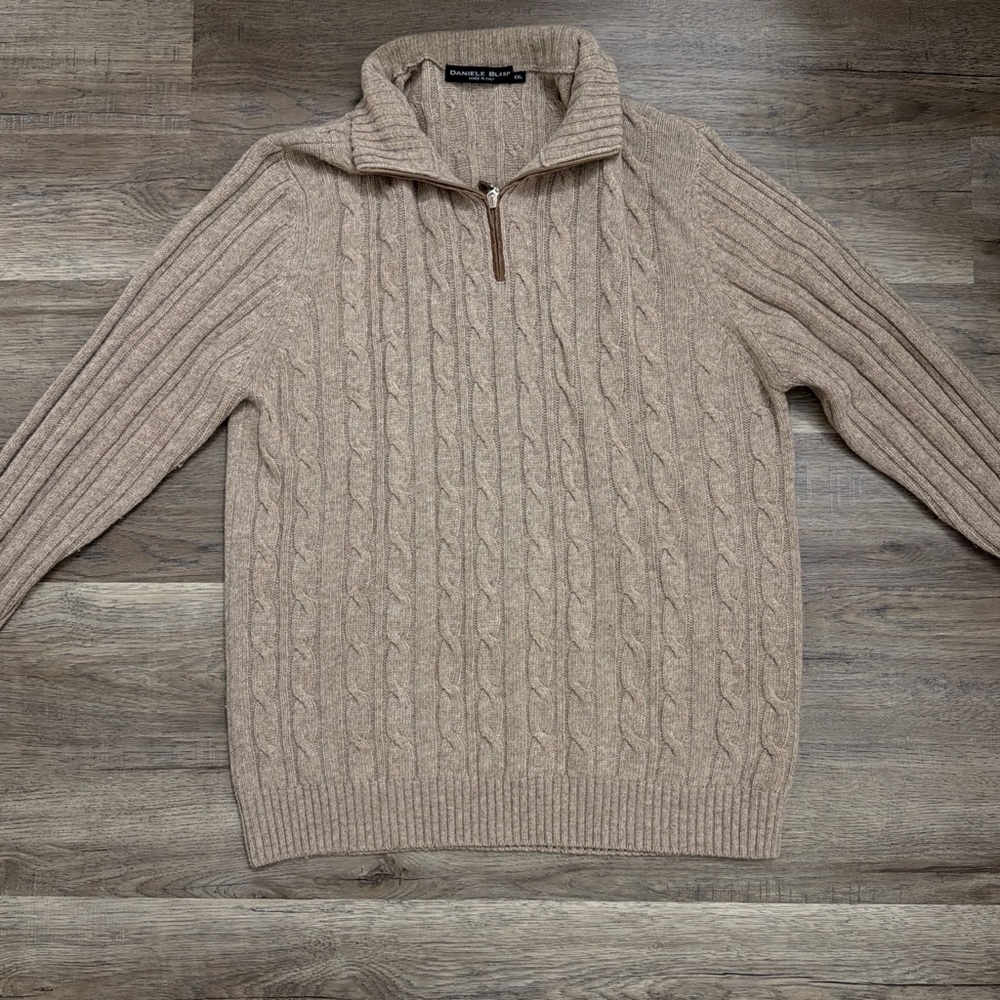 Italian Men's Beige Cable Knit Sweater